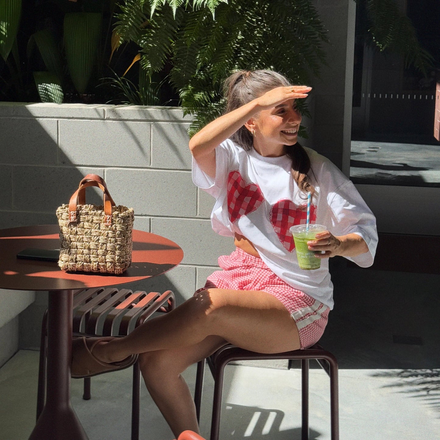 Gingham Hearts Oversize Tee