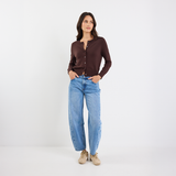 Autograph Cashmere Blend Crewneck Cardigan - Chocolate