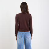 Autograph Cashmere Blend Crewneck Cardigan - Chocolate