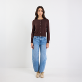 Autograph Cashmere Blend Crewneck Cardigan - Chocolate