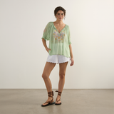 Indra Embroidered Blouse - Sage