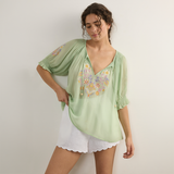 Indra Embroidered Blouse - Sage