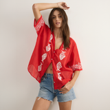 Sardine Embroidered Blouse - Red