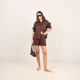Uplifted Oversized Linen Shirt - Chocolate