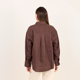 Uplifted Oversized Linen Shirt - Chocolate