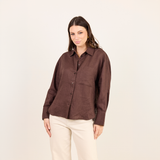 Uplifted Oversized Linen Shirt - Chocolate