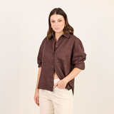 Uplifted Oversized Linen Shirt - Chocolate
